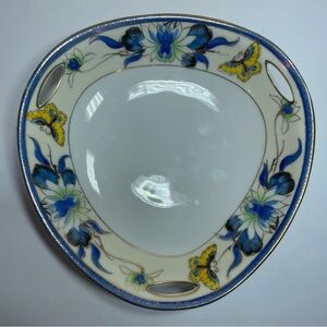 Noritake Porcelain Blue Floral Butterfly Pattern Hand Painted Japan Serving Dish